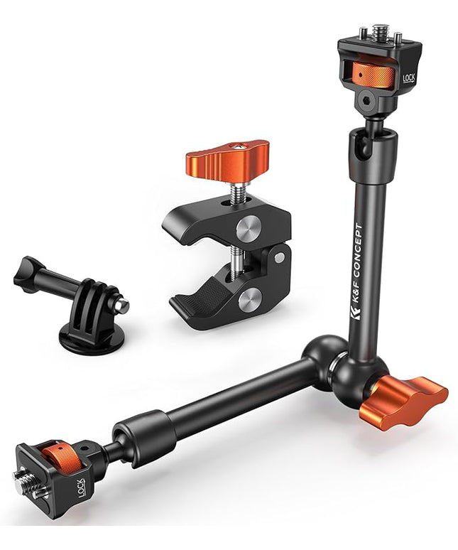 K&F CONCEPT 11" Magic Arm Clamp Kit with ARRI 1/4" & 3/8" Thread Screw 360° Ball Heads Articulating Arm Camera Adapter for DSLR, Monitor, LED Light, Microphone, Camera Cage, Action Camera