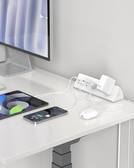 Jgstkcity Desk Clamp Power Strip,20W Fast Charging Station,Surge Protector Nightstand Edge Mount,1875W Extension Cord with Multiple Outlets,2 USB-C,2 USB-A,for Home Office (White, 6 FT)