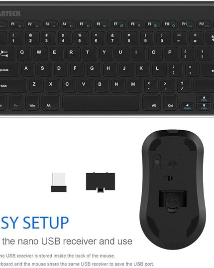 Arteck 2.4G Wireless Keyboard and Mouse Combo Ultra Compact Slim Stainless Full Size Keyboard and Ergonomic Mouse for Computer/Desktop/PC/Laptop and Windows 10/8/7 Build in Rechargeable Battery