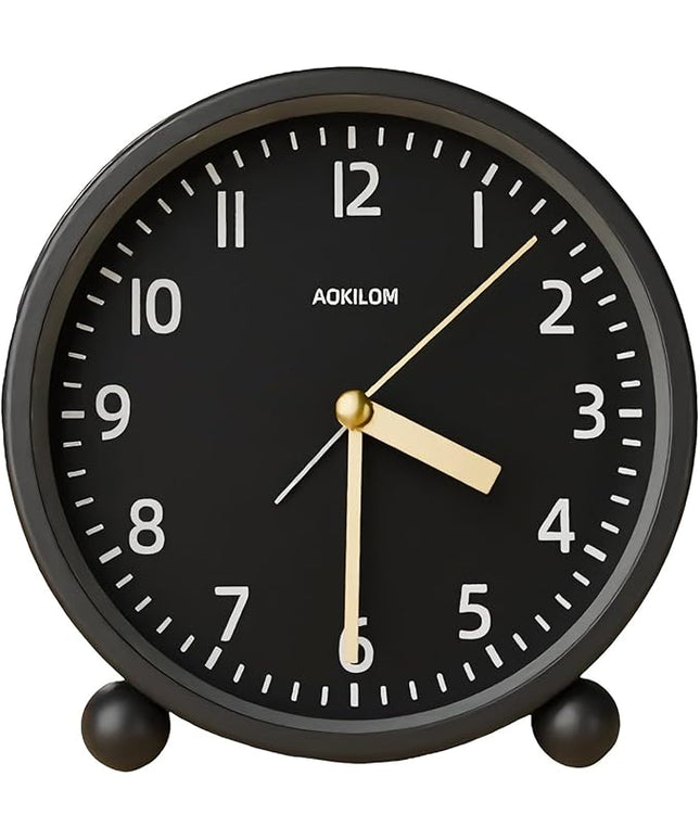 AOKILOM Analog Alarm Clock, Non-Ticking Silent Travel Small Clock, Battery Operated with On-Demand Light, Easy Set Gentle Wake, Ideal Decor for Bedroom, Bedside, Desk,Office (Black)