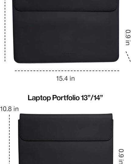 RAINS Laptop Portfolio 13"/14'' – Black Waterproof Protective Computer Case with Soft Lining, Flap Closure, Fits 14" Laptop – Water Resistant & Repellent – 2 Year Warranty