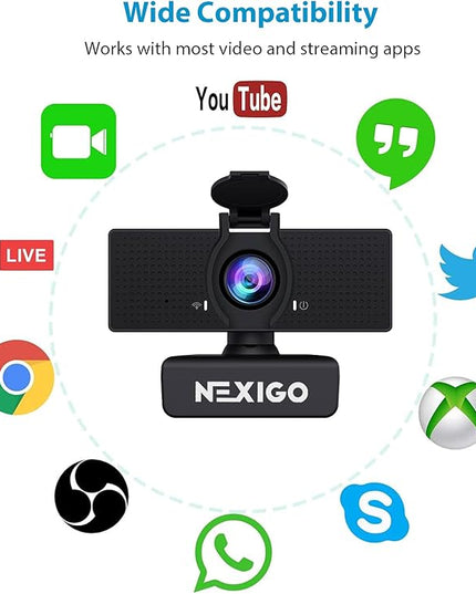 NexiGo N60 1080P Webcam with Microphone, Software Control & Privacy Cover, USB HD Computer Web Camera, Plug and Play, for Zoom/Skype/Teams, Conferencing and Video Calling