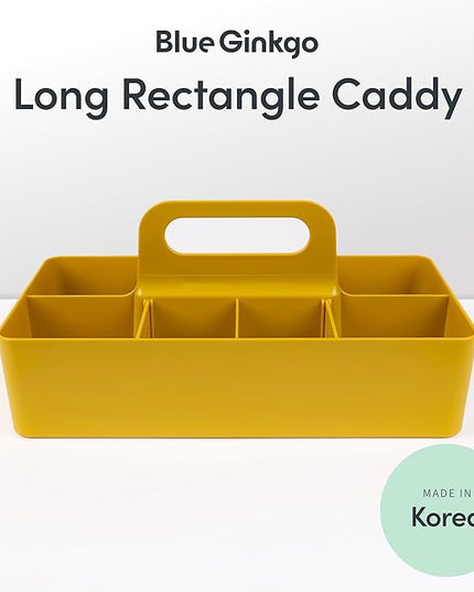 BLUE GINKGO Stackable Organizer Caddy – Korean-Made Portable Tote for Bathroom, Office, Crafts, or School Supplies (Long Rectangle, Yellow)
