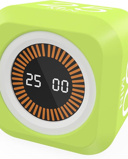 Rotating Visual Pomodoro Timer 5, 25, 10, 50 Min Custom Countdown, Rechargeable Cube Desk Productivity Flip Timer with Detachable Silicone Case, Ideal for ADHD Tool Study Work School (Green)
