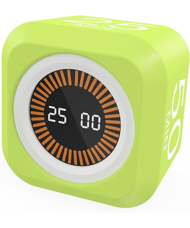 Rotating Visual Pomodoro Timer 5, 25, 10, 50 Min Custom Countdown, Rechargeable Cube Desk Productivity Flip Timer with Detachable Silicone Case, Ideal for ADHD Tool Study Work School (Green)