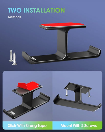 All Aluminum Headset & Headphone Stand Hanger Under Desk Headphone Holder Hook with Strong Adhesive & Screws, Desk Accessories for PC Gaming Headset Holder Mount, Office Table Shelf Storage,Bag Hooks