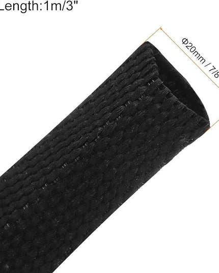 MECCANIXITY Braided Cable Sleeves Heat Shrinkable Fabric Sleeving, 7/8" 3ft Black 2:1 Ratio Heat Shrinkable Cord Protector for Harness Cable, Network Cable Protection, Cable Management