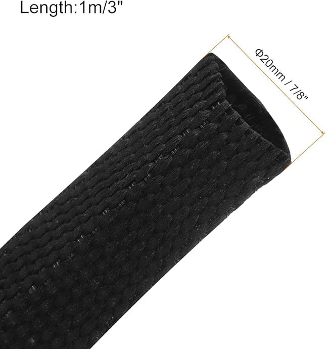 MECCANIXITY Braided Cable Sleeves Heat Shrinkable Fabric Sleeving, 7/8" 3ft Black 2:1 Ratio Heat Shrinkable Cord Protector for Harness Cable, Network Cable Protection, Cable Management