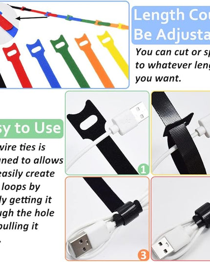 160pcs Cable Ties Reusable Colorful Wire Ties Cable Management Cord Ties Reusable for Electronics Hook and Loop Cable Ties for Computer 4 6 8 Inch with 6 Colors