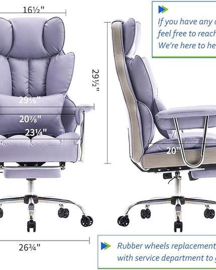 Efomao Big and Tall Office Chair 400LBS, Heavy Duty Executive Office Chair with Foot Rest, Home Office Desk Chairs, Purple Big Tall Computer Chairs