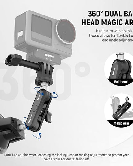 NEEWER Suction Cup Phone Holder & Camera Mount Compatible With GoPro DJI Insta360 iPhone, Car Phone Mount with Action Camera Adapter 360° Magic Arm for POV Windshield Glass Vlog Video Recording, CA158
