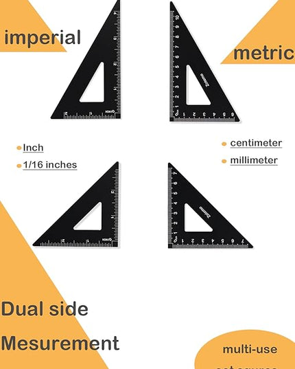 Zotemo Metal Geometry Set, 5-Piece Aluminum Ruler, Math Drafting Ruler Kit Includes Protractor, Triangle Rulers, Straight Rulers-Math Measurement Tools for School and Office Supplies (Black)