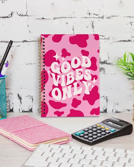 dvhdajed Pink Good Vibes Only Spiral Notebook, Preppy Inspirational Journaling Notebooks, Motivational Spiral Journal for Girls Women, Pink Postive Office School Supplies Gifts, 5.5x8.3 In