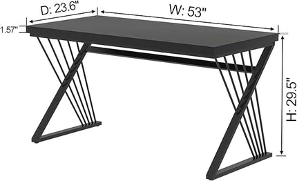 FOLUBAN Black Desk, Modern Wood and Metal Computer Desk for Home Office, Simple Writing Work PC Desks for Bedroom, Industrial Study Gaming Table for Living Room, Black, 53 Inch