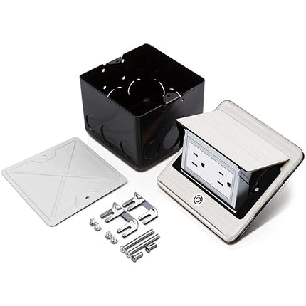 Vagueior Recessed Floor Electrical Outlet Kit,Waterproof Electrical Outlet Covcer Box,Hidden 20A Tamper-Resistant Receptacle Outlet with Slow Elastic Damping ，ETL Certified,Stainless Steel Color