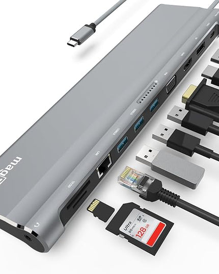 USB C Docking Station Dual Monitor 12 in 1 Laptop Docking Station 3 Monitor 4K Display with HDMI, DP, VGA, USB 3.0, 100w PD, 1000Mbps LAN, TF/SD, Audio, USB C Dock Compatible with Windows Laptop