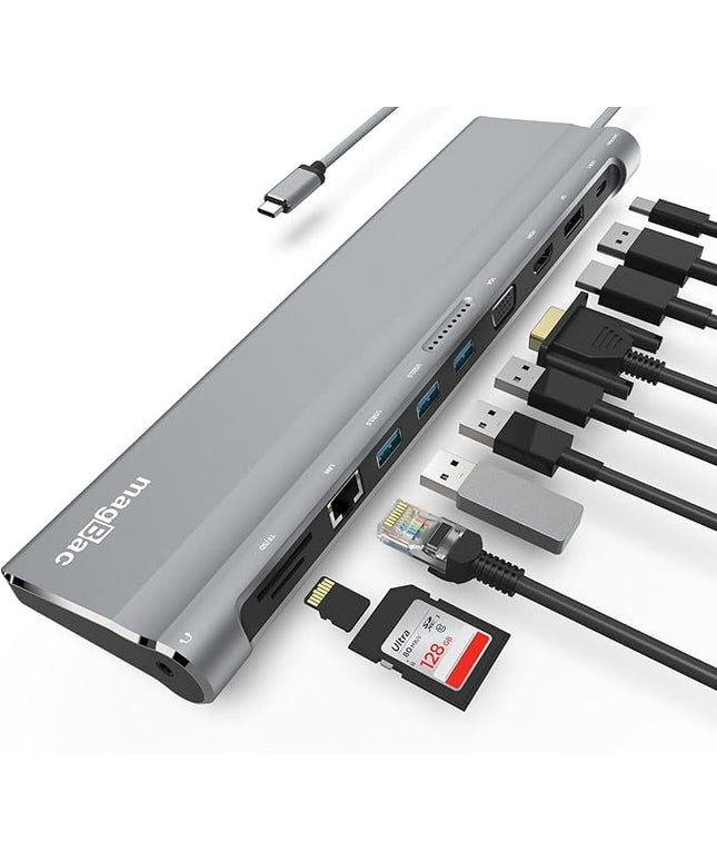 USB C Docking Station Dual Monitor 12 in 1 Laptop Docking Station 3 Monitor 4K Display with HDMI, DP, VGA, USB 3.0, 100w PD, 1000Mbps LAN, TF/SD, Audio, USB C Dock Compatible with Windows Laptop