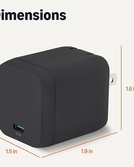 Amazon Basics Fast Charging USB C Nano GaN Wall Charger, 65W 1-Port PD 3.1 for Laptops Tablets Phones, Black