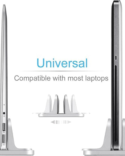 Vertical Laptop Stand for Desk [Adjustable] Sturdy Aluminum Dock Fits All Laptops (up to 20.3 inches) Space Saving, Modern Compact Holder, Compatible with MacBook Pro/Air, Surface, HP, Dell (Silver)