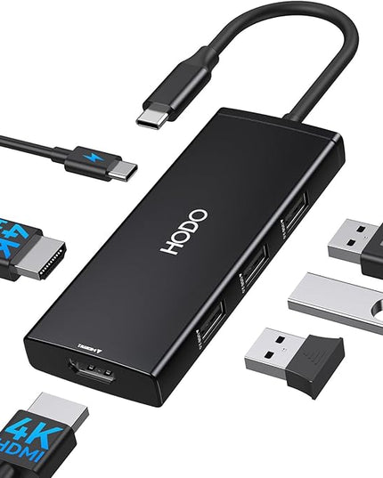 HODO Docking Station USB C to Dual HDMI Adapter, USB-C Hub with 2 Monitors for Laptop, Dongle Adapter with Dual HDMI 4K@60 Hz, 3 USB Port,PD Compatible for Dell XPS 13/15, etc (Black)