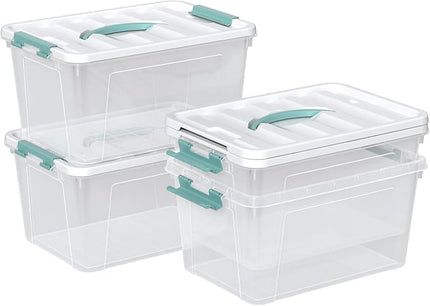 Readsky 4 Packs Clear Storage Latch Box Plastic, 14 Quart Plastic Storage Bin with Lid and Handle