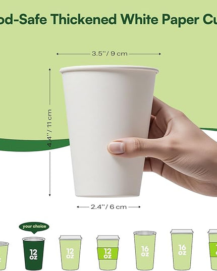 12 oz Coffee Cups Disposable White Paper Cups, 500 Pack BPA Free Leak Proof Hot Cups, 300GSM Thickened Disposable Cups,Unbleached Hot Cold Drink Cups for Everyday Home Office Coffee Bar Party Supplies