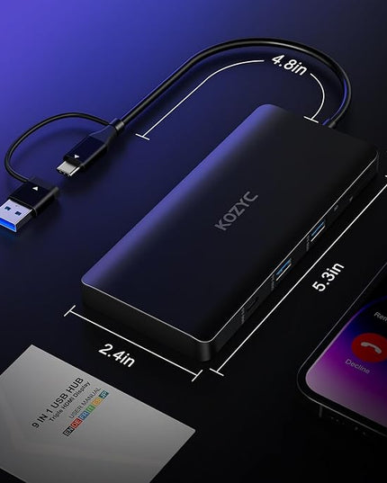 USB C Docking Station 3 Monitors Compatible with Mac/Windows, KOZYC Triple Display Docking Station with 3xHDMI(4k60Hz/30Hz+1080p), 3xUSB 3.0, SD/TF, 100W PD with HDMI Splitter Extend Display 3 Monitor
