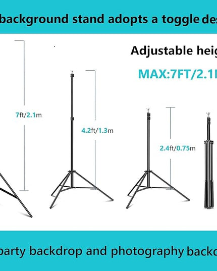 Backdrop Stand 10x7ft(WxH) Photo Studio Adjustable Background Stand Support kit with 2 Crossbars, 6 Clamps, 2 Sandbags and Carry Bag for Parties, Events Decoration, Wedding, Photography (Black)