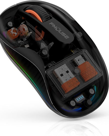 Novel Transparent Wireless Mouse, Tri-Mode (Dual Bluetooth+2.4GHz), USB-C Receiver Ideal for MacBook/Laptops/PC, Rechargeable, Portable, Silent, Clear Mice for Business Trips & Office - Black