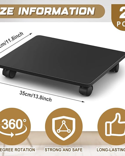 2 Pcs Office Under Desk Printer Stand with 4 Caster Wheels Black Movable Printer Copier Shelf and CPU Holder for Home Office Heavy Duty Storage Rack Scanner Fax Machine, 13.78 x 11.81 Inches