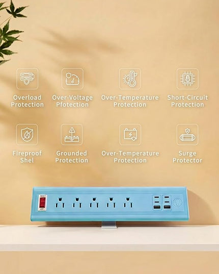 Desk Clamp Power Strip with Nightlight, 40W Fast Charging, 10FT Extension Cord, 4x20W USB-C & 2 USB Ports, 5 AC Outlets, Fits 1.69-Inch Table Edges