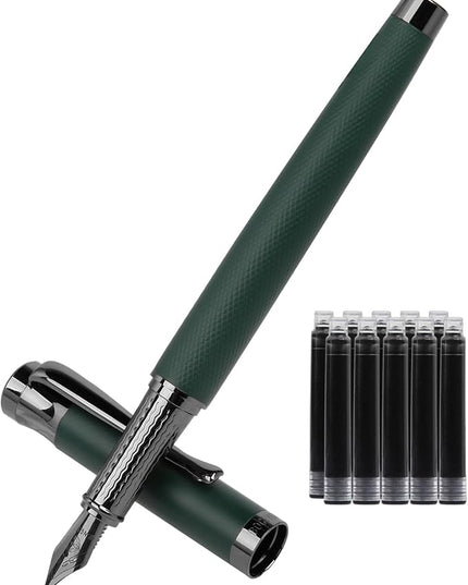 BOCIYER Luxury Fountain Pen Set,Ink Pen for Smooth Writing,Medium Nib,Includes 10 Ink Cartridges&Ink Converter,Best Pen Gift Case for Men & Women,fancy,calligraphy,Executive,Office pen-Green
