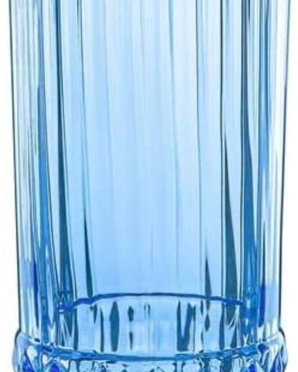 Bormioli Rocco America '20s Set Of 6 Cooler Glasses, 16.5 Oz. Colored Crystal Glass, Sapphire Blue, Made in Italy.