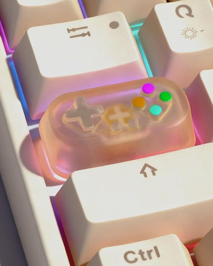 Artisan Keycap, Custom Game Controller Shaped Keys Cap for MX Mechanical Keyboard, Shine Through Resin Handmade Replacement for Capslock Key - Pink