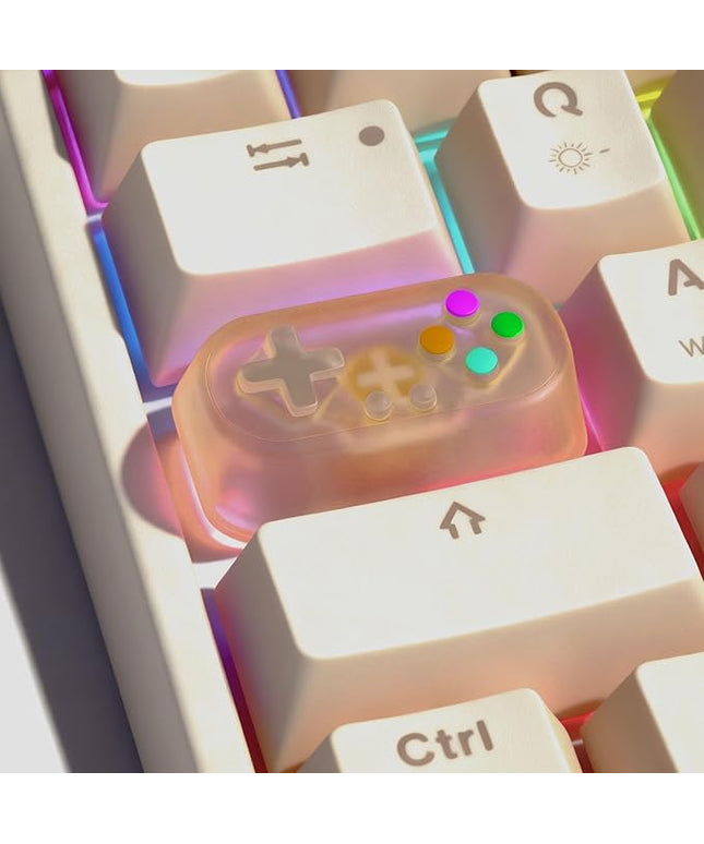 Artisan Keycap, Custom Game Controller Shaped Keys Cap for MX Mechanical Keyboard, Shine Through Resin Handmade Replacement for Capslock Key - Pink