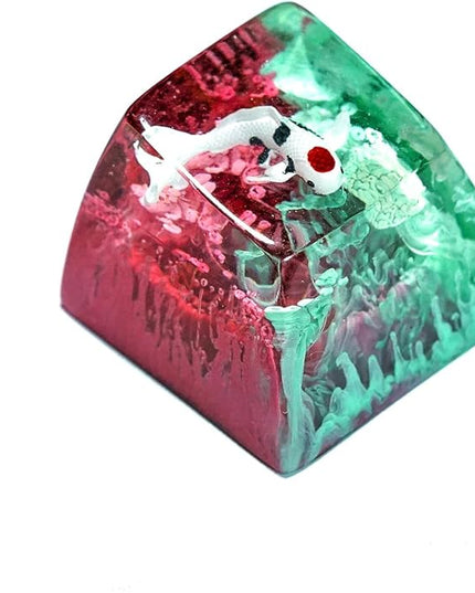 Kohaku Koi Fish Artisan Keycap Teal and Magenta Ocean Coral Reef R1 SA Profile Custom Keycaps 1U ESC Handmade Gaming Resin Key Cap Cherry MX Switch Compatible Mechanical Keyboard Koi Lover Gift