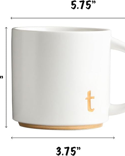 COLLECTIVE HOME - Monogram Ceramic Mugs, 15 oz Golden Initial Coffee Cups, Elegant Alphabet Tea Mugs, Elegant Personalized Mug with Gift Box, Luxurious Cups for Office and Home (t)