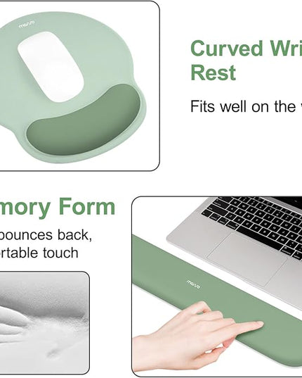 MOSISO Wrist Rest for Keyboard Mouse Pad Set, Large Gaming Deskpad&Circle Curved Mousepad&Keyboard Wrist Rest&Coaster, Ergonomic Non-Slip Mousepad&Easy Typing Pad with Silicone Lining, Green