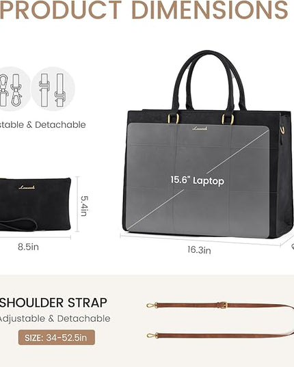 LOVEVOOK Laptop Bag for Women 15.6 Inch Laptop Tote Bag Vintage Leather Work Bags for Women Professional Computer bag