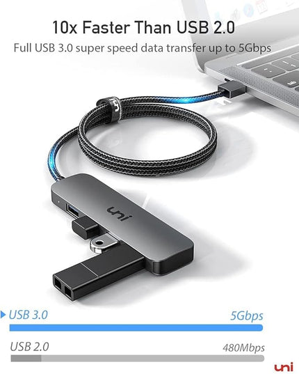 uni USB C to USB Hub 4 Ports, Aluminum USB Type C to USB Adapter with 4 USB 3.0 Ports, Thunderbolt 3 to Multiport USB 3.0 Hub Adapter for MacBook Pro/Air 2020/2019, iPad Pro, Dell, Chromebook and more