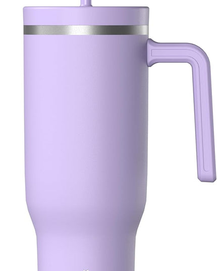 Hydrapeak Voyager 40 Oz Stainless Steel Tumbler with Handle, Insulated Water Bottle With Straw & Lid, Cupholder Friendly Reusable Travel Mug (Lavender)