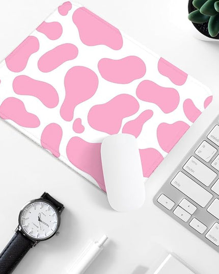 Pink Cow Pattern Square Mouse Pad,Non-Slip Rubber Base Mouse Pad,Home Office Decoration Desktop Accessory,Laptop Mouse Pad for Office Laptops,9.4x7.8x0.12inch.