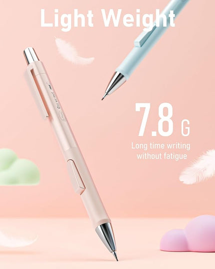 Nicpro 4 PCS Pastel Mechanical Pencil 0.7mm, Cute Fast Click Mechanical Pencils Set with 8 Tubes HB Lead Refills, Erasers, Eraser Refills for School, Student Writing, Drawing, Sketching - with Case