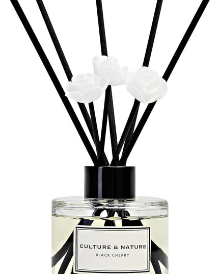 CULTURE & NATURE Reed Diffuser Set 4oz (120ml) Black Cherry Scented Diffuser with Sticks Home Fragrance Reed Diffuser for Bathroom Shelf Decor
