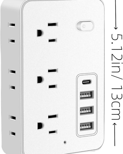 10Ft Surge Protector Flat Extension Cord Flat Plug Power Strip, 6AC Outlets, 4 USB Charger(1 USB C Port), 1700 Joules Protection, Office Supplies, Dorm Room Essentials