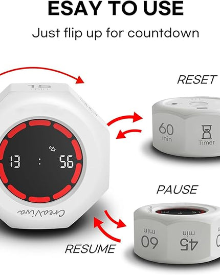 Pomodoro Timer, Flip Cube with 7 presets Countdown, Count up, Rechargeable Small Portable Visual Focus Stopwatch for ADHD, Kids, Classroom, Kitchen, Work, Study, Productivity (Floral White)