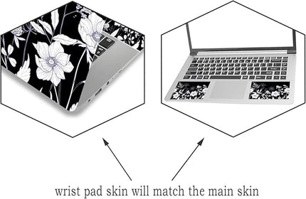 Laptop Skin Sticker Decal,12" 13" 13.3" 14" 15" 15.4" 15.6 inch Laptop Vinyl Skin Sticker Cover Art Protector Notebook PC (2 Wrist Pad Skins Included), Waterproof Removable, Black White Flower