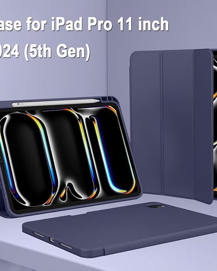 ZryXal iPad Pro 11 Inch Case (M5) 2025/ (M4) 2024 (Model: A2836/A2837/A3006), Trifold Stand Smart Cover with Pencil Holder and Soft TPU Back, Auto Wake/Sleep (Dark Blue)