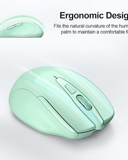 TECKNET Wireless Mouse (BT5.0/3.0 & 2.4G) Rechargeable 4800 DPI Silent USB A & Bluetooth Mouse 6 Buttons, Wide Compatibility - Green
