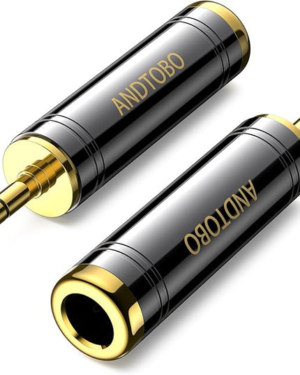 ANDTOBO 1/4'' to 3.5 mm Stereo Pure Copper Headphone Adapter, 3.5 mm(1/8'') Plug Male to 6.35 mm (1/4'') Jack Female Stereo Adapter for Headphone, Amp Adapter, Black 2-Pack